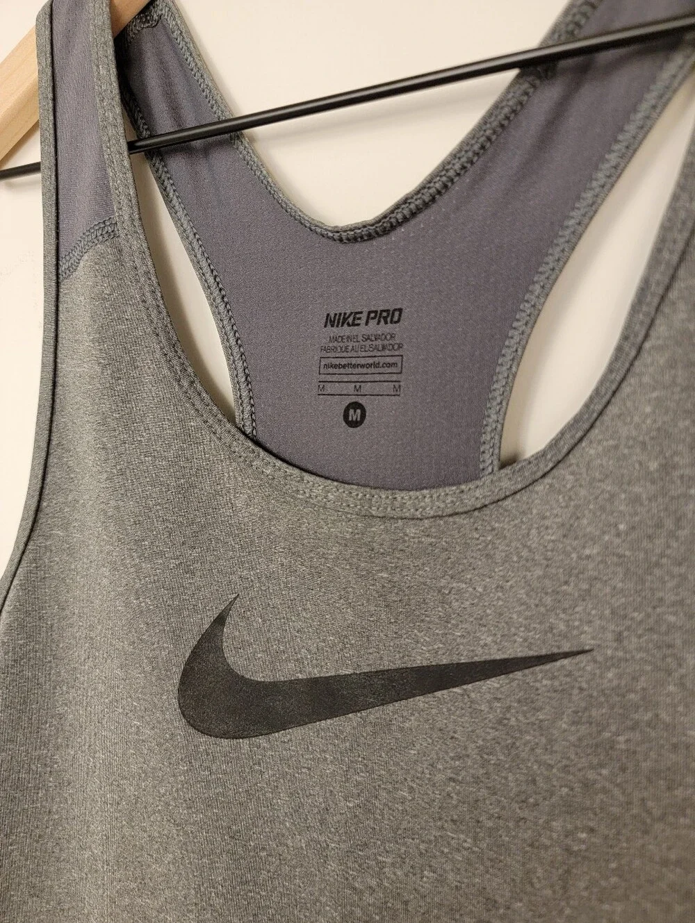 Nike Pro Dri-FIT Racerback Workout Tank Top Gray Swoosh Medium M